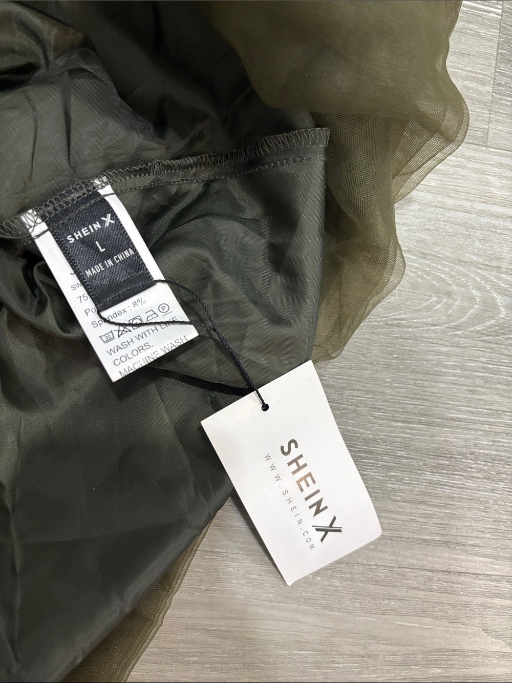 SHEIN Olive Green Strapless Tulle Skater Dress - Picture 2 of 2